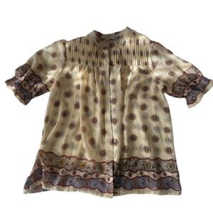 Dex Cream and Brown Floral Blouse